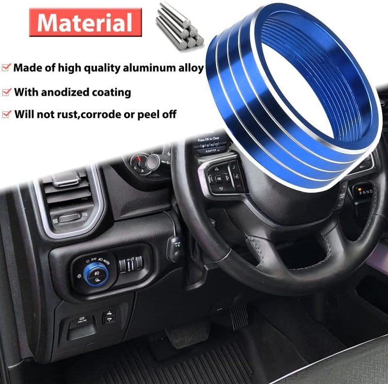 Bentolin 1× Blue Headlights Switch Button Knob Cover for Dodge RAM 2018-2025 Aluminum Alloy Ring Trim Decoration Accessories - Image 3